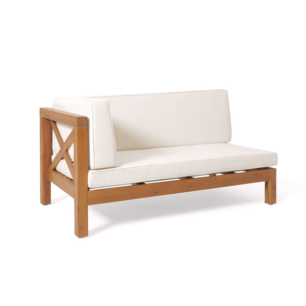 English Elm Brava Acacia Hardwood Outdoor Sectional Set with Cross-back Design and Weather-resistant Frame 57967-8BEI-64489BGE-64496.00
