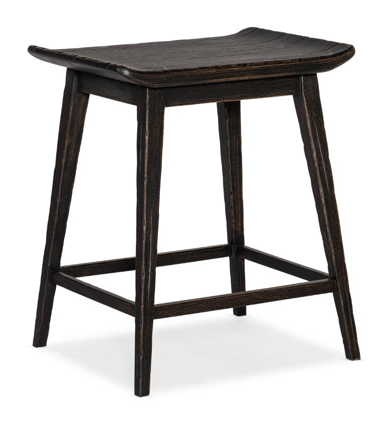 Hooker Furniture Commerce Scooped Wood Counter Stool With Copper Accents, Transparent Black Finish, Rustic-Industrial Charm 7228-75001-99