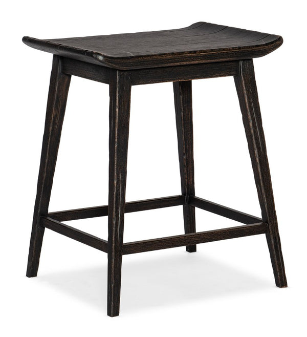 Hooker Furniture Commerce Scooped Wood Counter Stool With Copper Accents, Transparent Black Finish, Rustic-Industrial Charm 7228-75001-99