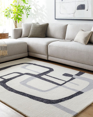 Livabliss Rossi Hand Tufted Wool Accent Rug Artisan Crafted for Entryway Bathroom or Bedroom Ivory, Charcoal 9' x 12' JWRS2306-912