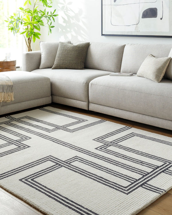Livabliss Rossi Hand Tufted Wool Accent Rug Artisan Crafted for Entryway or Bedside Decor Ivory, Charcoal 5' x 7'6" JWRS2307-576