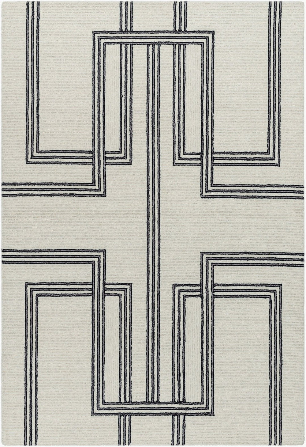 Livabliss Rossi Hand Tufted Wool Accent Rug Artisan Crafted for Entryway or Bedside Decor Ivory, Charcoal 5' x 7'6" JWRS2307-576