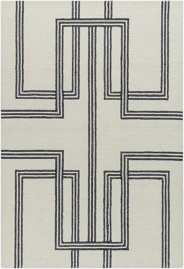 Livabliss Rossi Hand Tufted Wool Accent Rug Artisan Crafted for Entryway or Bedside Decor Ivory, Charcoal 5' x 7'6" JWRS2307-576