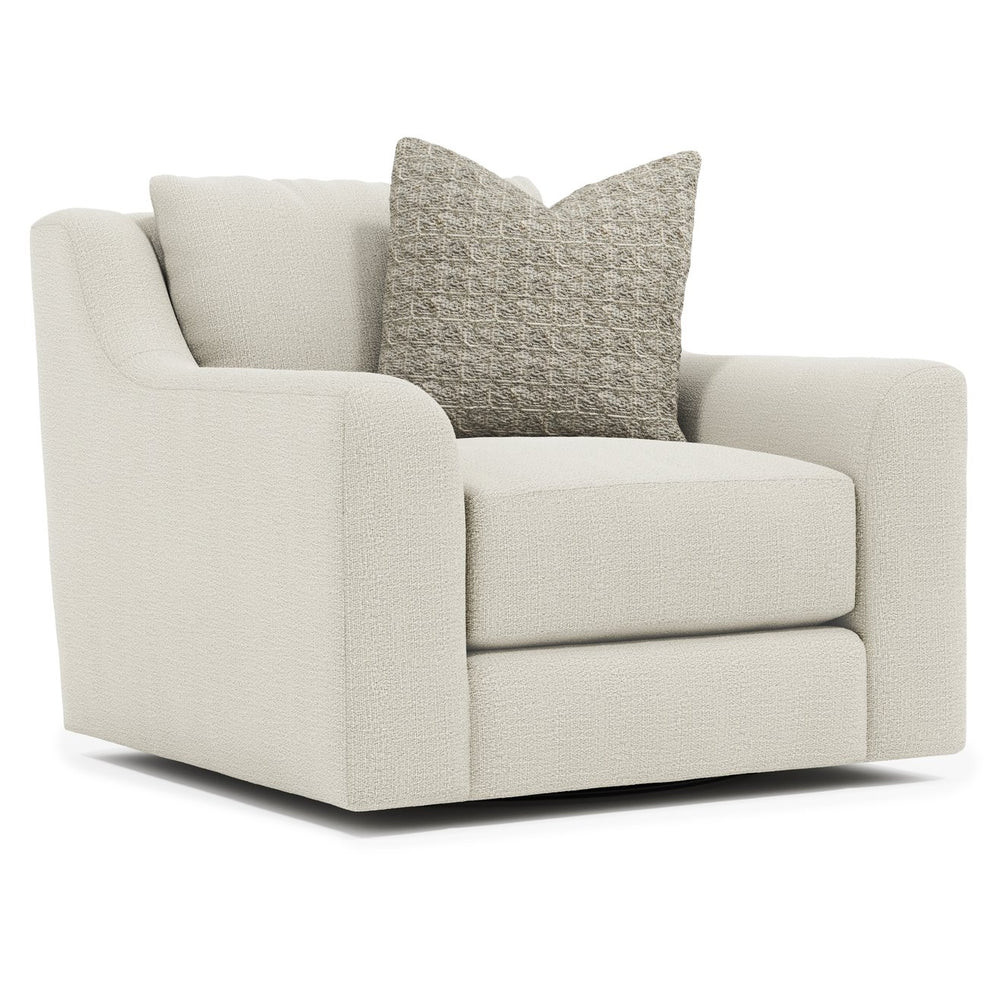 Bernhardt Bernhardt Gabi Bouclé Swivel Chair — Oversized Roll Arms, Deep Seat, 360° Smooth Base, Plush Throw Pillow (Made-To-Order) P7082SB