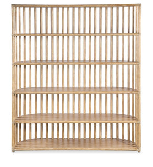 Hooker Furniture Retreat Slatted Bookcase With Curved Sides & Rope Accents — Dune Oak Veneer, Freestanding Display Shelf Light Wood 6950-10446-80