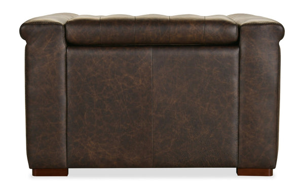Hooker Furniture Savion Chesterfield Power Recliner In West Saddlewood Leather With Power Headrest, Nail Trim Finish SS435-PH1-089