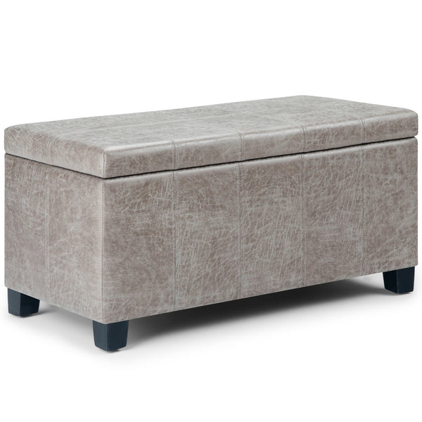 English Elm Dover Storage Ottoman Bench - Versatile Distressed Grey Taupe Faux Leather With Hidden Storage B136P159040