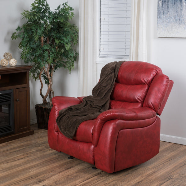 English Elm Christopher Knight Home® - Classic Glider Recliner with Luxurious PU Upholstery, Spacious Seat, Durable Frame, Ultimate Comfort Ox Blood Red 57412.00RED