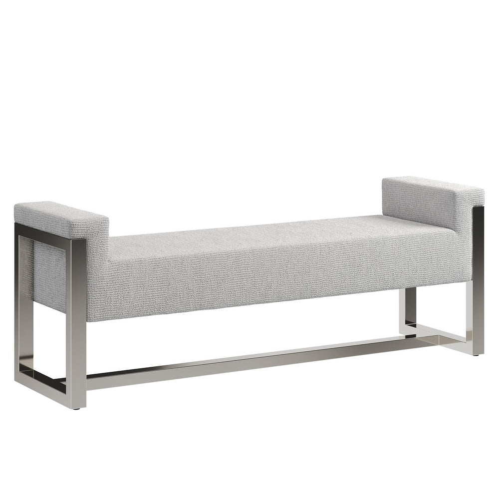 Bernhardt Bernhardt Stratum Upholstered Bench With Polished Nickel Frame, Padded Arms & Center Stretcher Stability 325508