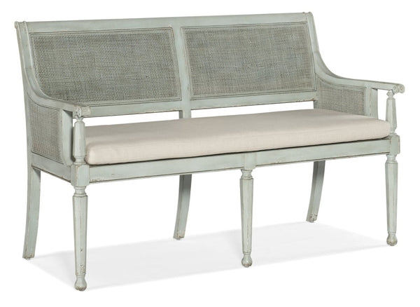 Hooker Furniture Charleston Vintage-Inspired Haint Blue Bench With Cane Accents, Distressed Legs & Oyster Cushion 6750-50004-40