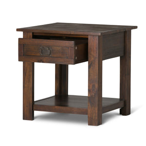 English Elm Monroe End Table - Rustic Distressed Charcoal Brown Acacia Wood With Storage & Vintage Charm B136P158953