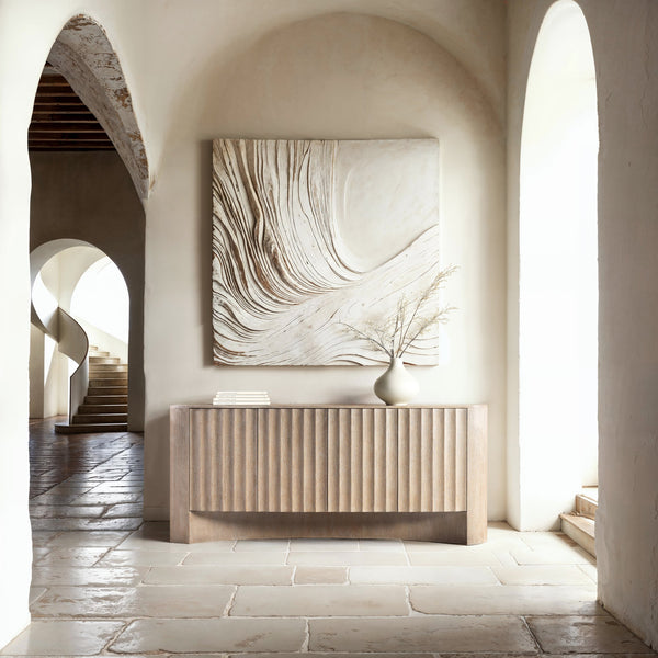 Bernhardt Bernhardt Loggia Entertainment Credenza In Aria Wire‑Brushed Oak — 80" Modern Fluted Scalloped Storage, Venting And Cable Management 345890