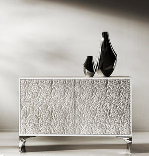 Bernhardt Bernhardt Stratum Door Chest With Carved Resin Fronts, Fossil White Faux-Stone & Polished Nickel Base 325115
