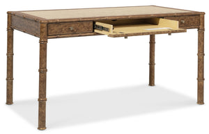 Hooker Furniture Archives Writing Desk With Faux-Tortoise Shell Accent, Woven Cane Top, Glass Surface & 3 Drawers 6123-10458-80