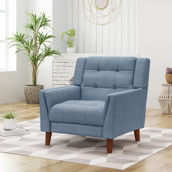 English Elm Christopher Knight Home® - Greenmont Upholstered Armchair with Tufted Back, Flared Arms & Birch Legs — Cozy Durable Craftsmanship Blue 30.5 L x 28.75 W x 18 H 62263.00BLU