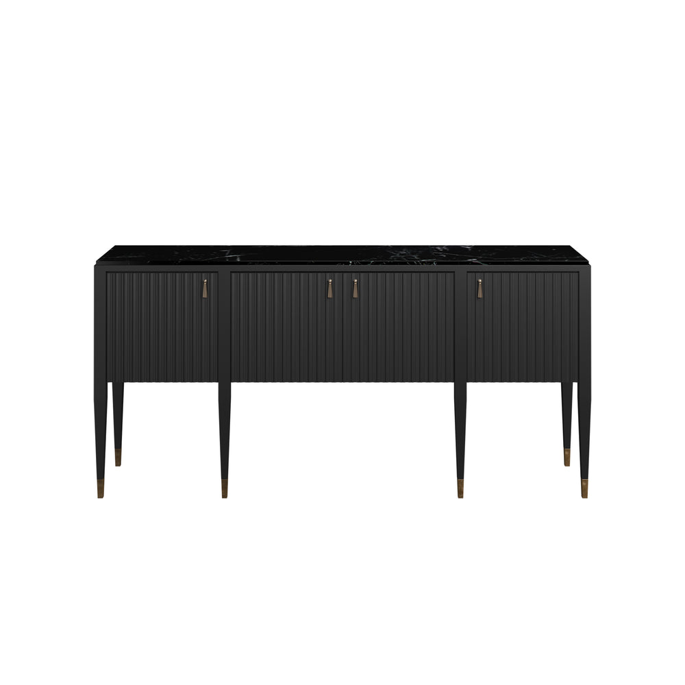 A.R.T. Furniture Eave New Traditional Sideboard In Ebony Black With Gold Tassel Pulls & Black Marble Top Elegance Black Material(S), Poplar And Parawood Solids,Black Marquine Marble 336251-1818