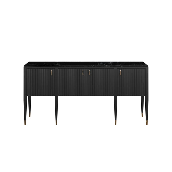 A.R.T. Furniture Eave New Traditional Sideboard In Ebony Black With Gold Tassel Pulls & Black Marble Top Elegance Black Material(S), Poplar And Parawood Solids,Black Marquine Marble 336251-1818