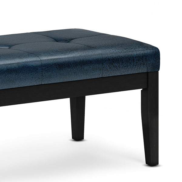 English Elm Lacey Tufted Ottoman Bench - Distressed Dark Blue Vegan Leather For Stylish Home Seating & Decor B136P159208