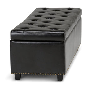 English Elm Hamilton Storage Ottoman: Stylish Midnight Black Vegan Leather With Hidden Storage & Seating Solution B136P158171