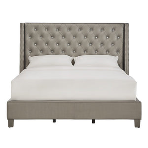 Homelegance By Top-Line Vaughn Faux Leather Crystal Tufted Bed Silver Faux Leather