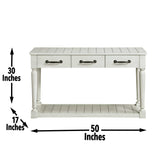 Steve Silver Hemingway Cottage Style White Sofa Table with Drawer and Turned Legs - Alabaster Finish - 17 x 50 x 30