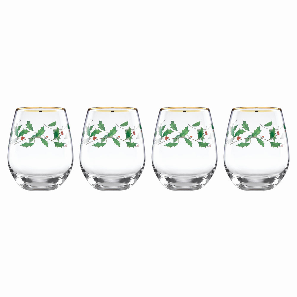 Lenox Holiday 4-Piece Stemless Wine Glasses Red & Green, NO COLOR GLASS,CRYSTAL 888202