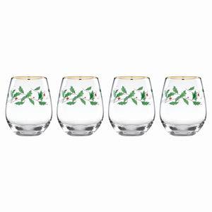 Lenox Holiday 4-Piece Stemless Wine Glasses Red & Green, NO COLOR GLASS,CRYSTAL 888202