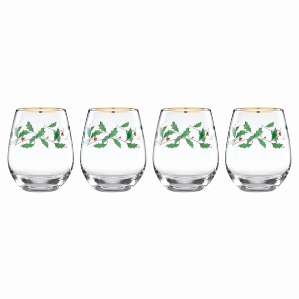Lenox Holiday 4-Piece Stemless Wine Glasses Red & Green, NO COLOR GLASS,CRYSTAL 888202