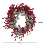 Christopher Knight Home® - Noble House - Nolta 29" Eucalyptus Artificial Wreath with Berries, Green and Red