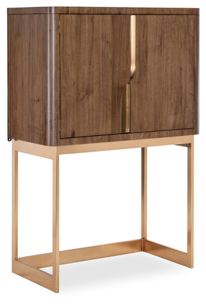 Hooker Furniture Eleana Light Caramel Walnut Bar On Stand With Sunlit Bronze Accents, Backlit Cabinet & Adjustable Shelves 7252-50160-85