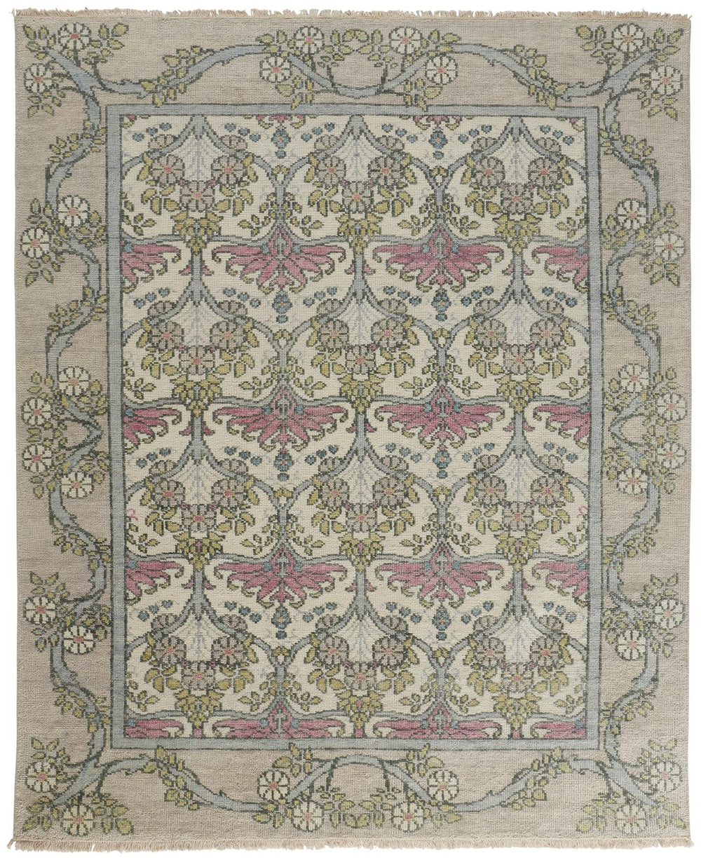 Feizy Rugs Beall Hand-knotted Wool Floral Rug - Elegant Arts And Crafts Style With Modern Color Palette Ivory,Pink,Green Wool Bea6714fgrymltj55