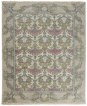 Feizy Rugs Beall Hand-knotted Wool Floral Rug - Elegant Arts And Crafts Style With Modern Color Palette Ivory,Pink,Green Wool Bea6714fgrymltj55