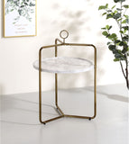 Steve Silver Elegant Miro Side Table in White & Gold with Faux-Marble Tray - Scratch-Resistant Iron & Laminate Build - 19.50 x 19.00 x 28.00