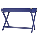 Homelegance By Top-Line Beatrix X-Base Wood Accent Campaign Writing Desk Blue MDF