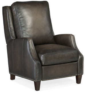 Hooker Furniture Kerley Handcrafted Push-Back Recliner In Sarzana Top-Grain Leather With Dark Walnut Base For Comfort Grey RC260-PB-095