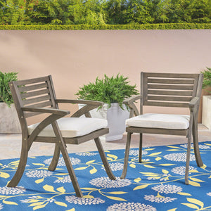 English Elm Helen Outdoor Acacia Hardwood Dining Chairs Curved Slat Back Patio Set of Two 54555.00GRY