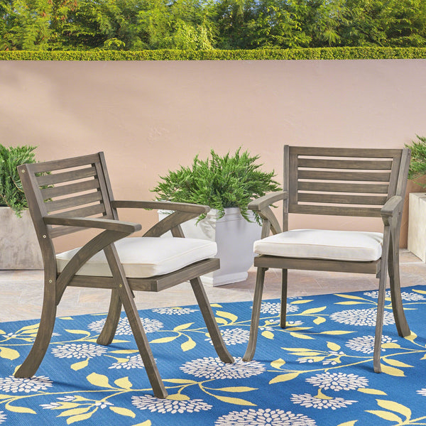 English Elm Helen Outdoor Acacia Hardwood Dining Chairs Curved Slat Back Patio Set of Two 54555.00GRY