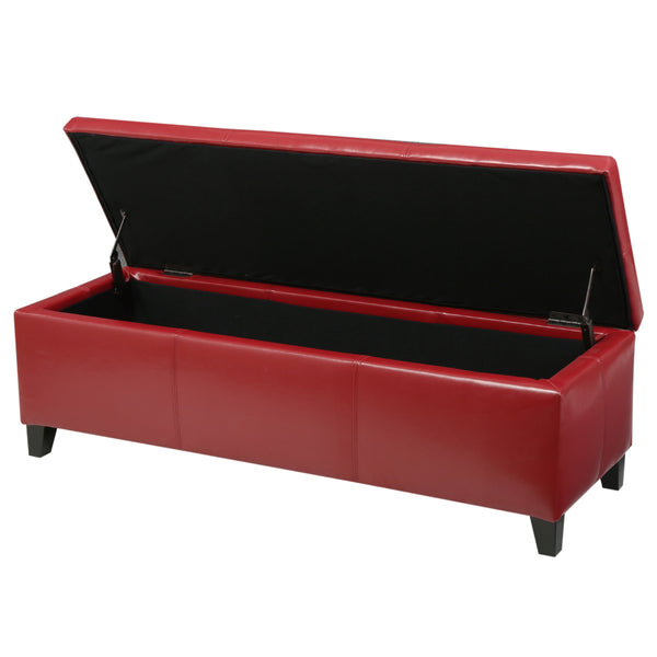 English Elm Glouster Bench Style Pu Leather Storage Ottoman with Soft Close Lid for Bedroom Red 57742.00RED