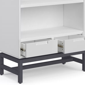 English Elm Banting Mid Century Modern Bookcase - White, Stylish Storage With Adjustable Shelves & Drawers B136P158468