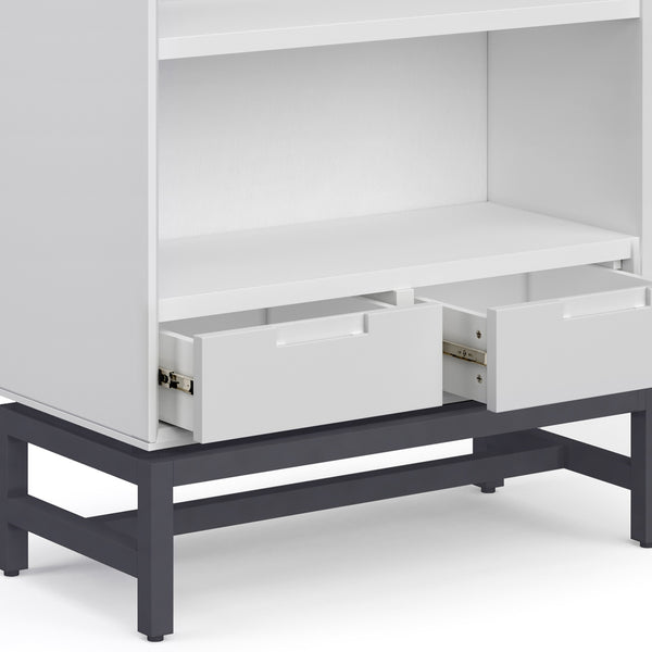 English Elm Banting Mid Century Modern Bookcase - White, Stylish Storage With Adjustable Shelves & Drawers B136P158468
