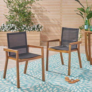 English Elm Christopher Knight Home® - BELFAST Outdoor Dining Chair Set of 2 with Acacia Wood Frame, Black Mesh Seats, Durable Weather-Resistant Design Teak 63256.00