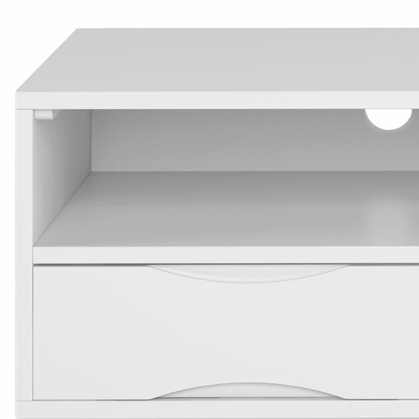 English Elm Harper Mid Century TV Media Stand for 65" TVs, Solid Rubberwood, Notched Drawers & Cord Management White B136P158725