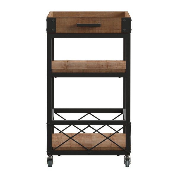 Homelegance By Top-Line Rafferty Rustic Serving Cart Oak Wood