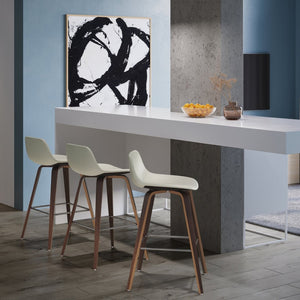 English Elm Randolph Mid-Century Modern Bentwood Stools Set Of 2 - Stylish Faux Leather & Chrome Footrest B136P159442-GIGA