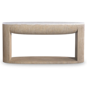 Bernhardt Bernhardt Loggia Oval Console Table With Aria Wood-Grain Resin Base And Solid Travertine Top, 68" Wide 345925