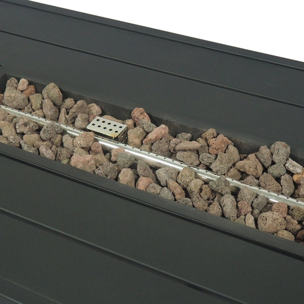 English Elm Rectangular Iron Propane Fire Table with Hidden Tank Storage and 30000 Btu Output 66597.00BLK-30K