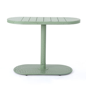 English Elm Santa Monica Outdoor Bistro Set Powder Coated Iron Oval Table Two Slat Chairs Patio Green 62015.00CGRN