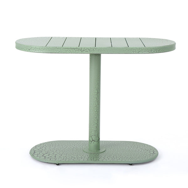 English Elm Santa Monica Outdoor Bistro Set Powder Coated Iron Oval Table Two Slat Chairs Patio Green 62015.00CGRN