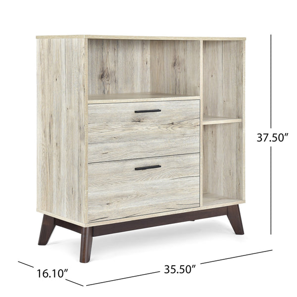 English Elm Christopher Knight Home® - CABINET mid-century modern faux wood storage console with splayed legs, drawers & cubby shelves Oak 67351.00SONOAK