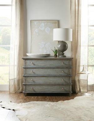 Hooker Furniture Alfresco Costiere Chest Of Drawers — Normandy Blue-Gray Oak Veneer, Hand-Distressed Vintage Charm, 42"W 6025-85003-45